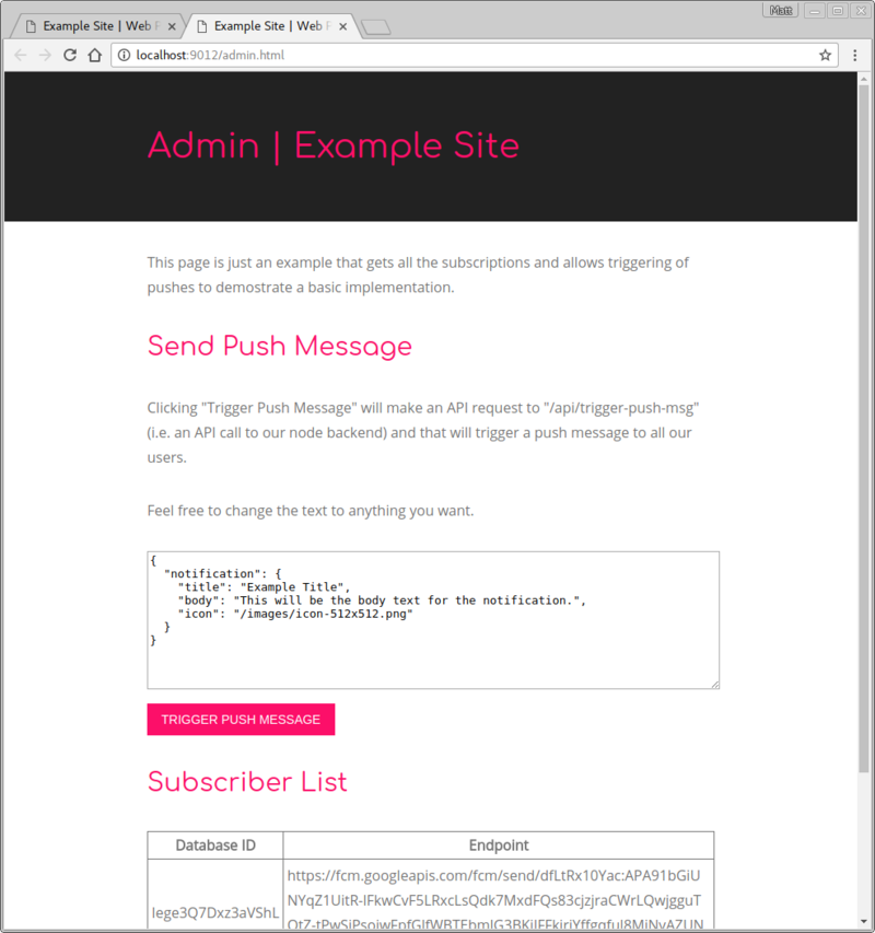 Screenshot of the Admin Page.