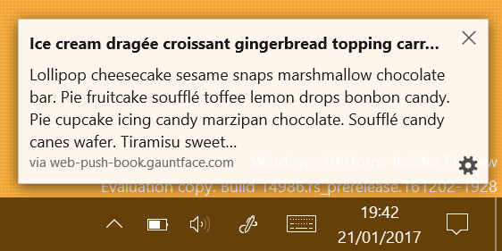 Notification with long title and body text on Firefox on Windows.