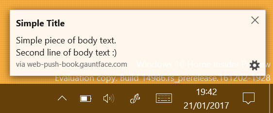 Notification with title and body text on Firefox on Windows.