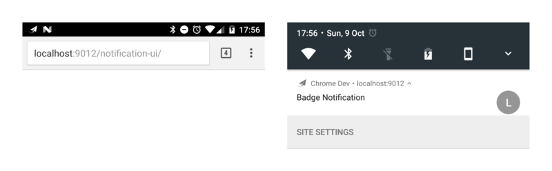 Notification with badge on Chrome for Android.