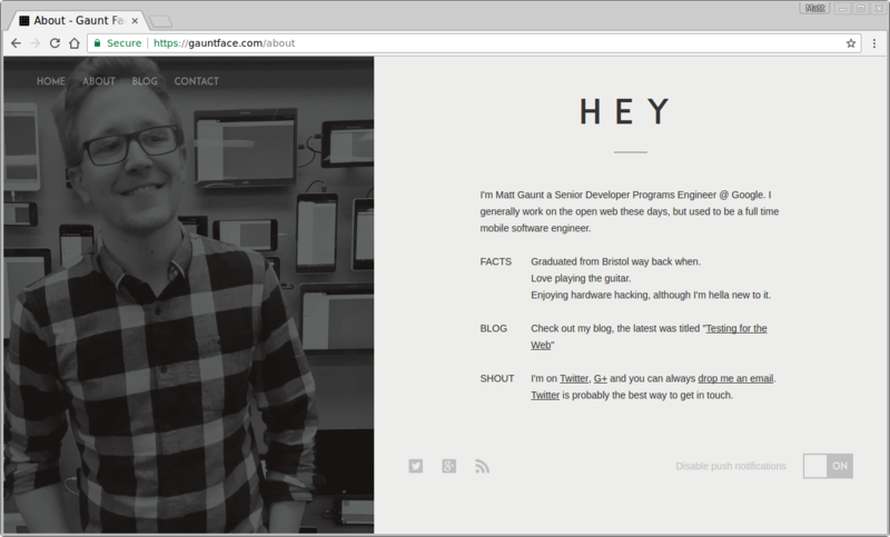 Example of Gauntface.com with notifications enabled.