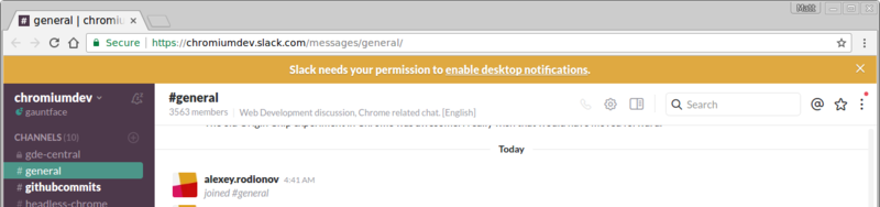 Example of slack.com showing custom banner for permission to show notifications.