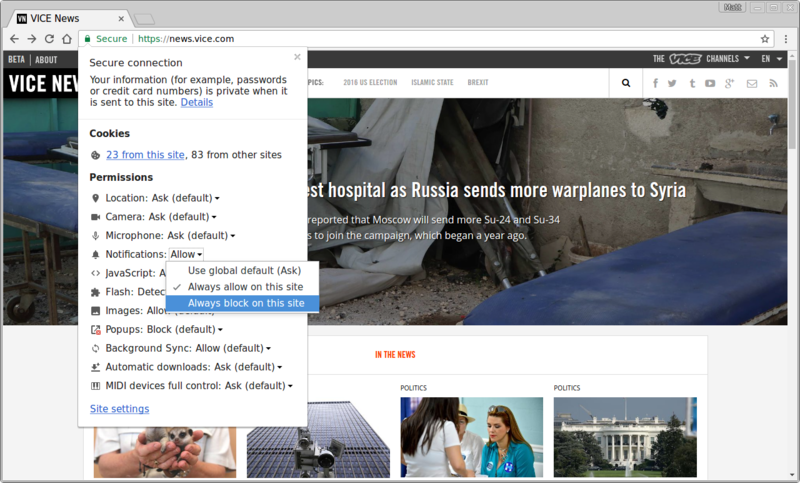Chrome Notification Permissions from URL Bar.